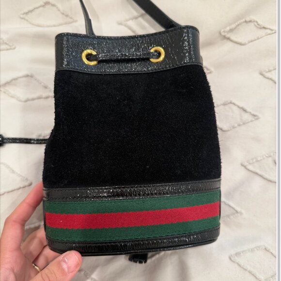 RARE Authentic Gucci Ophidia Suede Mini Bucket Bag in Black - Picture 3 of 4